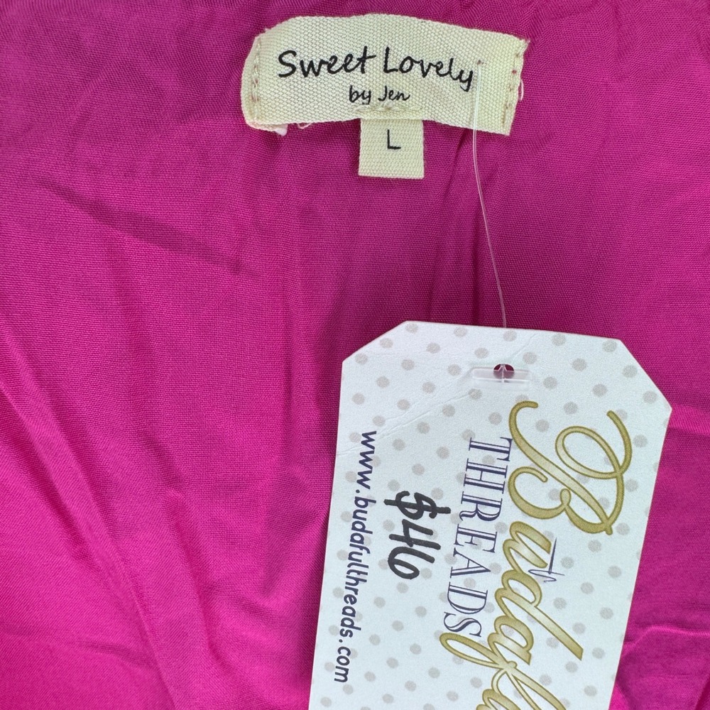 Sweet Lovely by Jen Hot Pink Tassel Tiered Eyelet Lace Mini Dress Womens Large - Picture 5 of 5